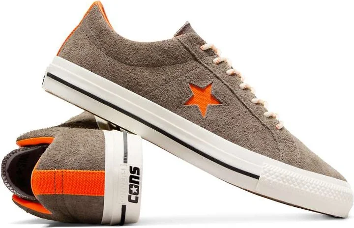 Converse One Star Pro Ox Suede sneakers in gray with orange detail - Image 3