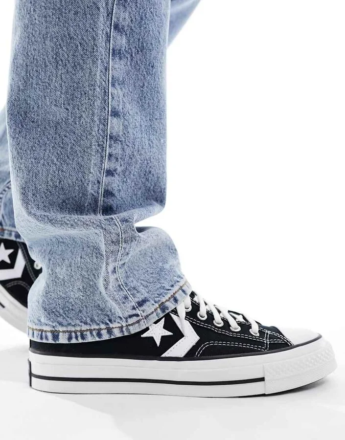 Converse Star Player 76 Premium canvas sneakers with white detail in black - Image 3