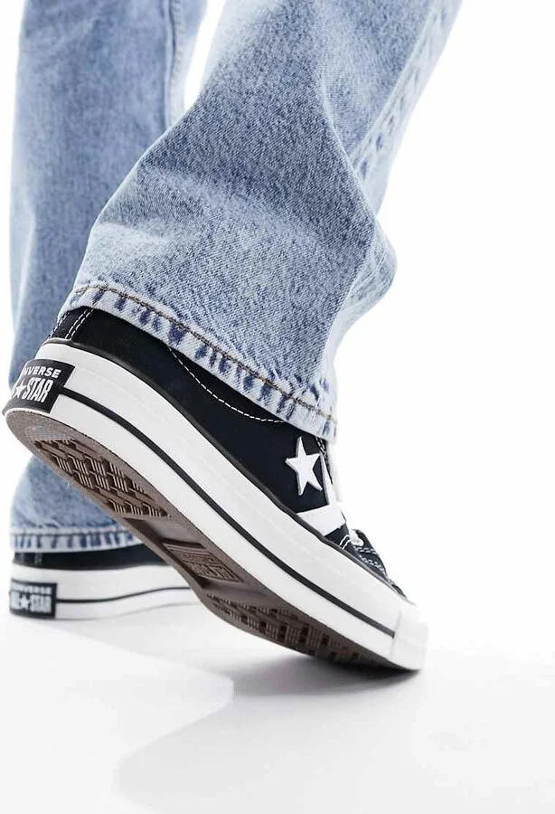 Converse Star Player 76 Premium canvas sneakers with white detail in black - Image 4