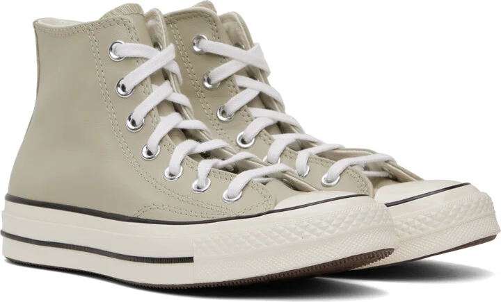 Converse Taupe Chuck 70 Leather High Top Sneakers - Image 4