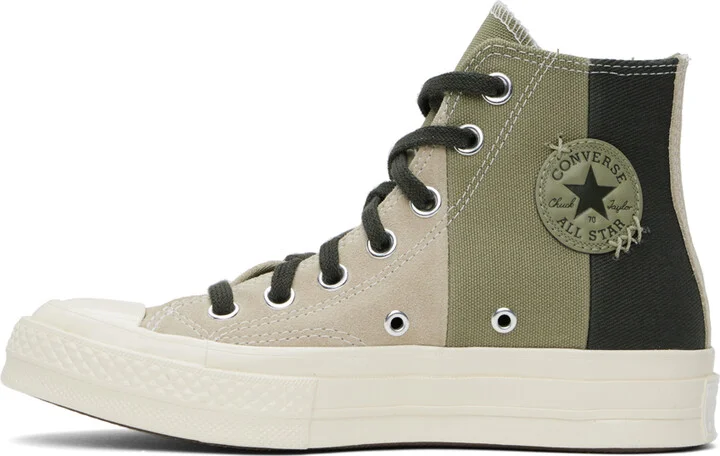 Converse Taupe & Green Chuck 70 Patchwork Suede Sneakers - Image 3
