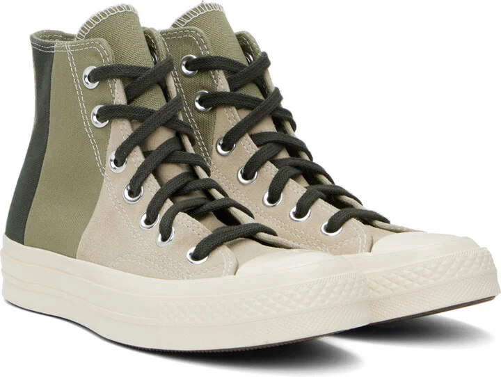 Converse Taupe & Green Chuck 70 Patchwork Suede Sneakers - Image 4
