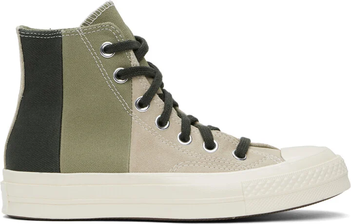 Converse Taupe & Green Chuck 70 Patchwork Suede Sneakers