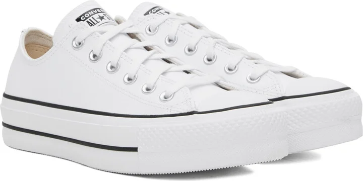 Converse White Chuck Taylor All Star Platform Leather Low Top Sneakers - Image 4