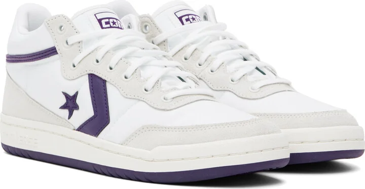 Converse White & Gray Fastbreak Pro Mid Top Sneakers - Image 4