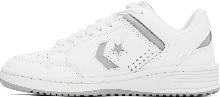 Converse White & Gray Weapon Leather Low Top Sneakers - Image 3