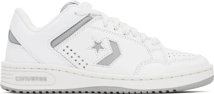 Converse White & Gray Weapon Leather Low Top Sneakers