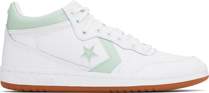 Converse White & Green CONS Fastbreak Pro Leather Mid Top Sneakers