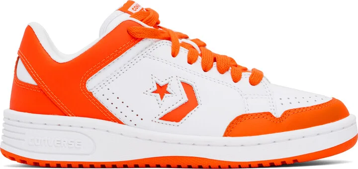 Converse White & Orange Weapon Low Top Sneakers