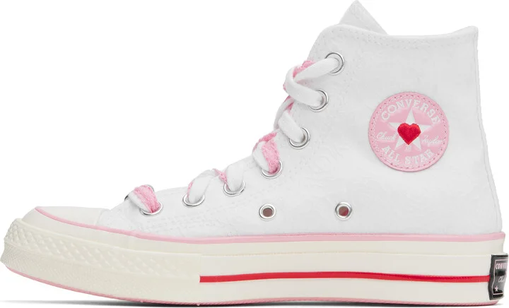 Converse White & Pink Chuck 70 High Top Sneakers - Image 3