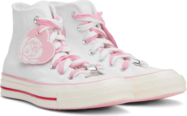 Converse White & Pink Chuck 70 High Top Sneakers - Image 4