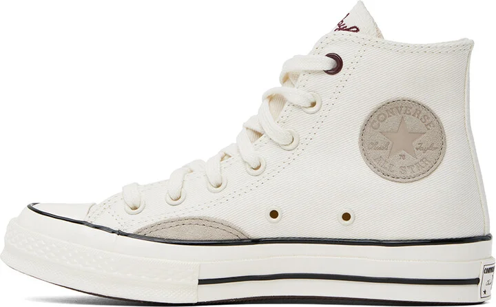 Converse White & Taupe Chuck 70 Mixed Materials High Top Sneakers - Image 3