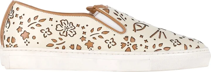 Cool Cats Laser-cut Slip-On Sneakers in Cream Leather
