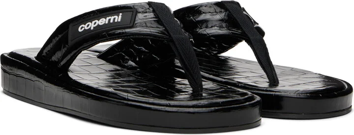 Coperni Black Branded Flip Flops - Image 4