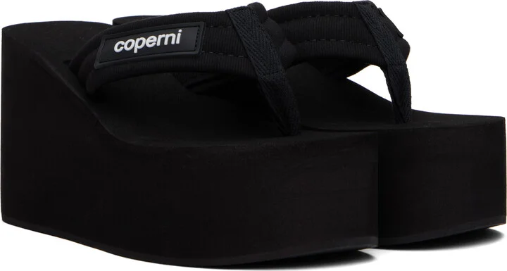 Coperni Black Branded Wedge Heeled Sandals - Image 4
