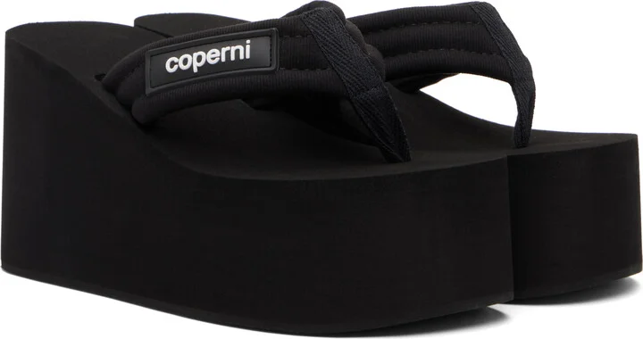 Coperni Black Branded Wedge Sandals - Image 4