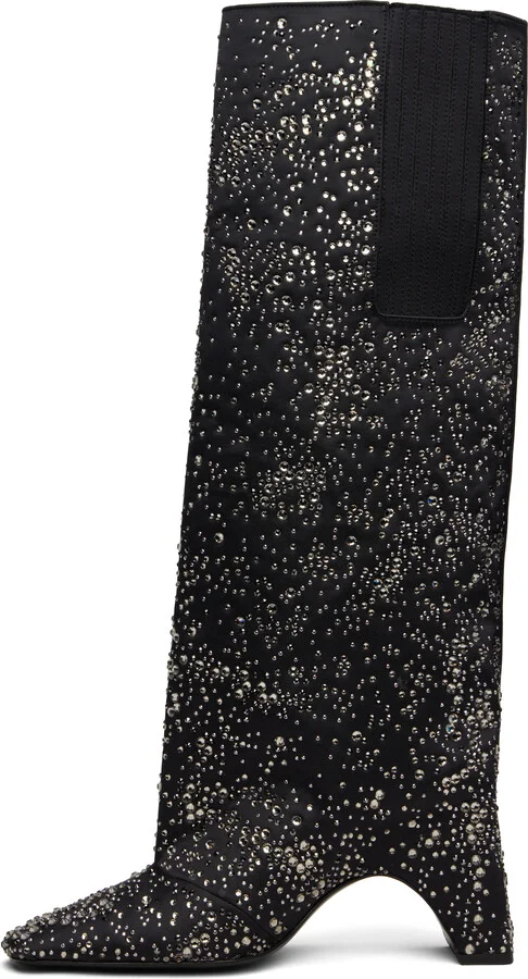 Coperni Black Crystal-Embellished Bridge Tall Boots - Image 3