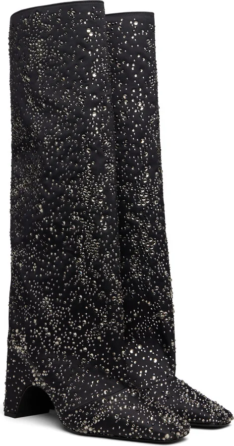 Coperni Black Crystal-Embellished Bridge Tall Boots - Image 4