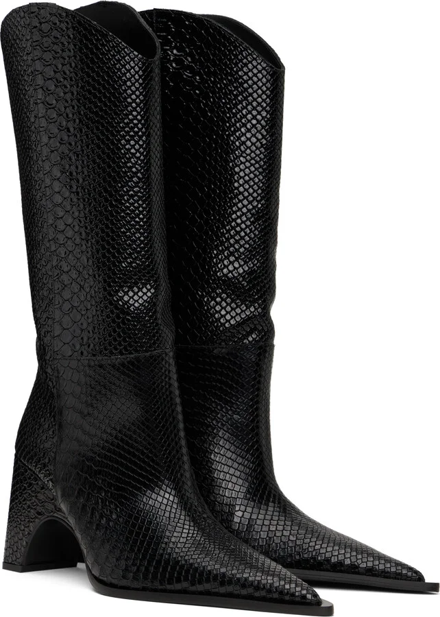 Coperni Black Python Embossed Bridge Cowboy Boots - Image 4