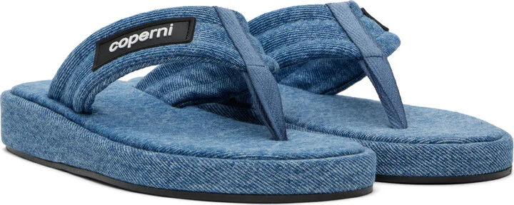 Coperni Blue Denim Branded Flip Flops - Image 4