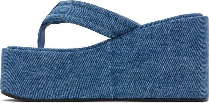 Coperni Blue Denim Branded Wedge Sandals - Image 3
