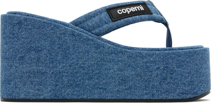 Coperni Blue Denim Branded Wedge Sandals