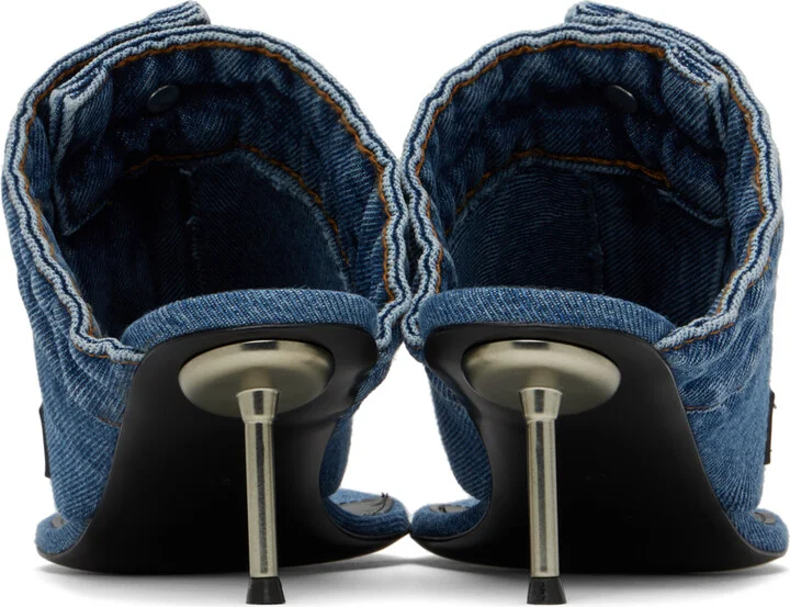 Coperni Blue Denim Open Thong Heeled Sandals - Image 2
