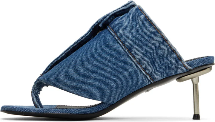 Coperni Blue Denim Open Thong Heeled Sandals - Image 3