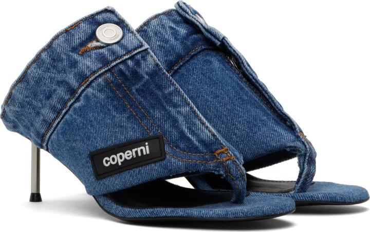 Coperni Blue Denim Open Thong Heeled Sandals - Image 4
