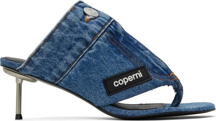 Coperni Blue Denim Open Thong Heeled Sandals
