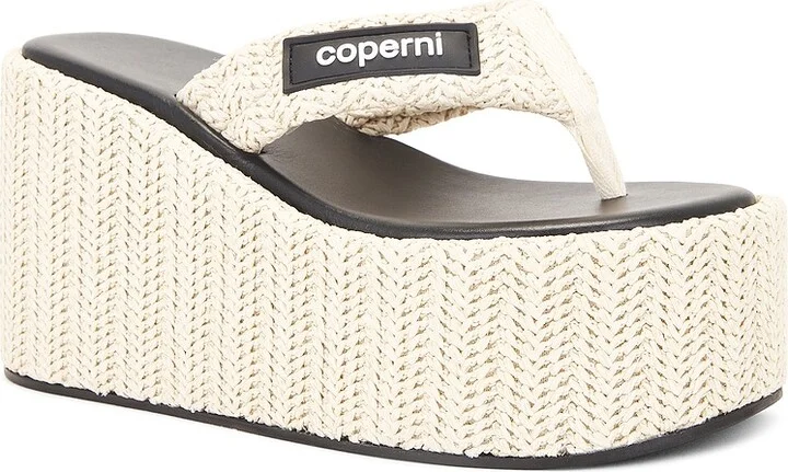 Coperni Branded Raffia Wedge Sandal in Beige - Image 2