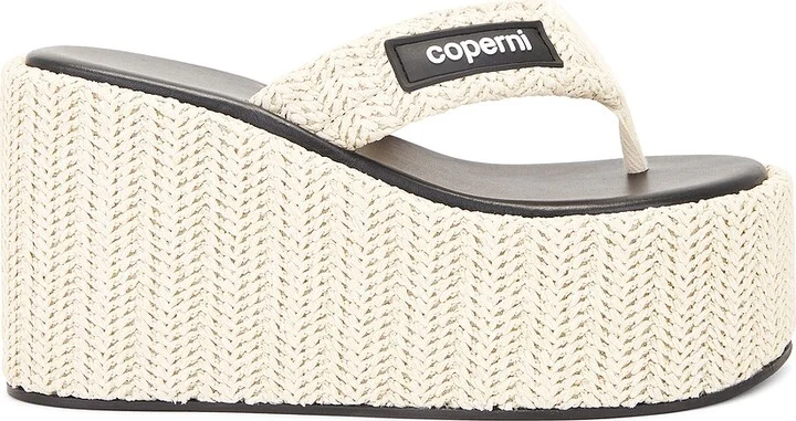 Coperni Branded Raffia Wedge Sandal in Beige