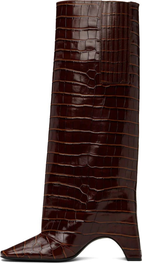 Coperni Brown Croco Bridge Tall Boots - Image 3