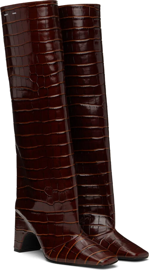 Coperni Brown Croco Bridge Tall Boots - Image 4