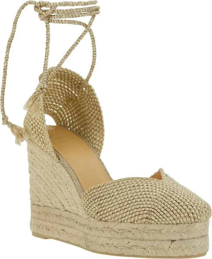 'Cora' Beige Wedges With Lace-Up Closure In Fabric Woman - Image 2