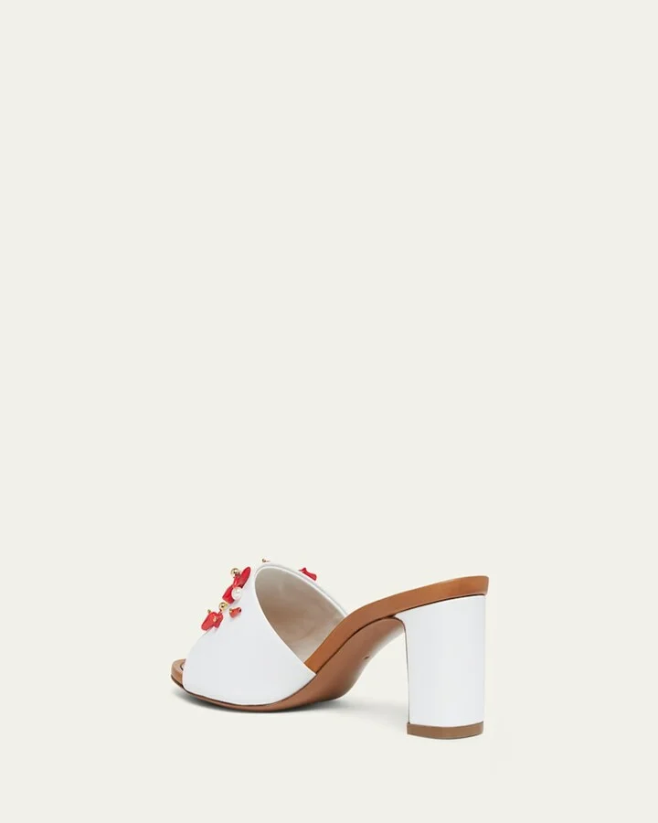 Coral Beaded Leather Slide Sandals - Image 3