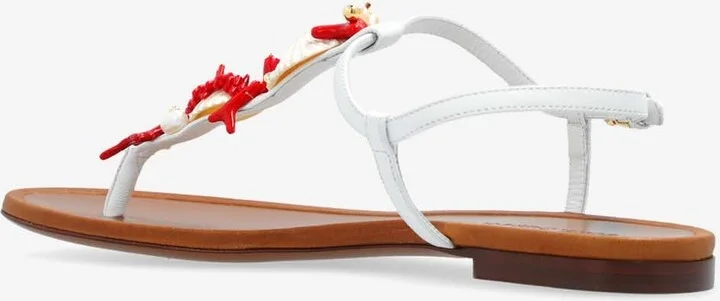 Coral Embellished Leather Thong Sandals - Image 2