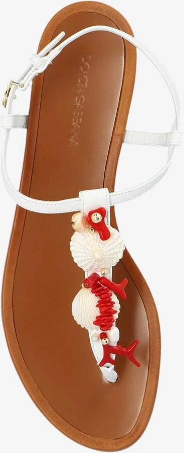 Coral Embellished Leather Thong Sandals - Image 3