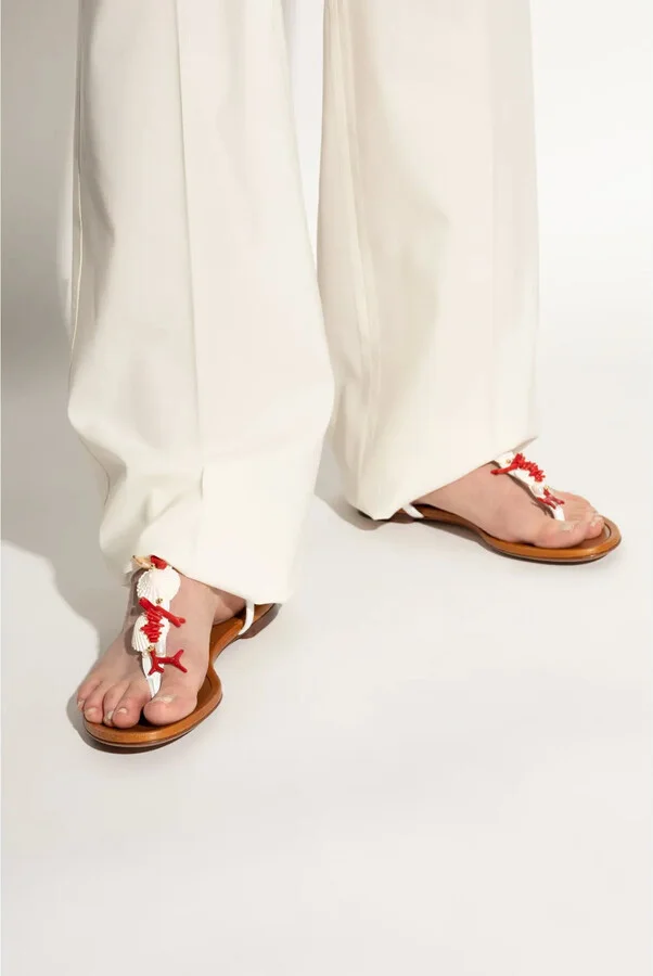 Coral-Embroidered Leather Sandals - Image 2
