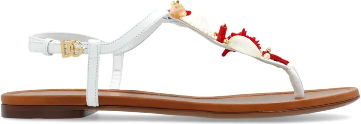 Coral-Embroidered Leather Sandals