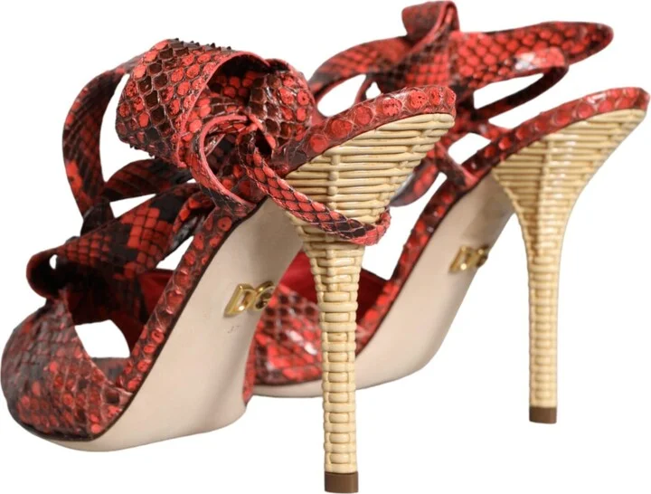Coral Exotic Leather Heels Sandals Women's Shoes - Image 5