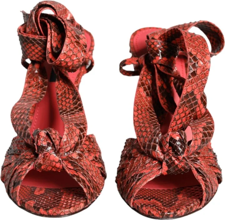 Coral Exotic Leather Heels Sandals Women's Shoes - Image 2