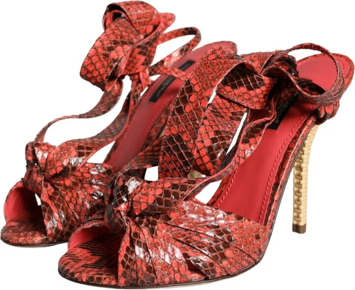 Coral Exotic Leather Heels Sandals Women's Shoes - Image 3
