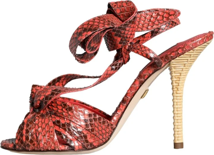 Coral Exotic Leather Heels Sandals Women's Shoes - Image 4