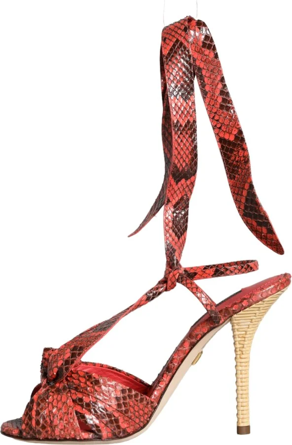 Coral Exotic Leather Heels Sandals Women's Shoes - Image 6
