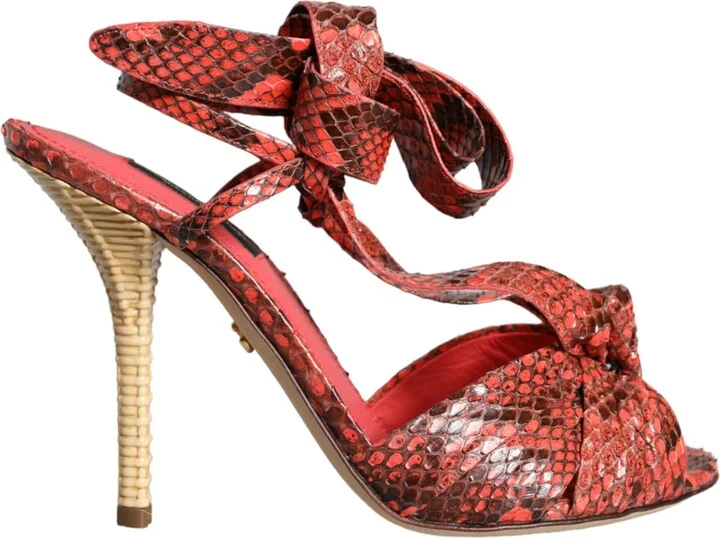 Coral Exotic Leather Heels Sandals Women's Shoes