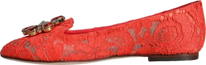 Coral Lace Crystal Ballet Flats Loafers Women's Shoes - Image 5