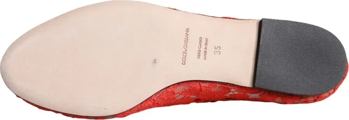 Coral Lace Crystal Ballet Flats Loafers Women's Shoes - Image 6