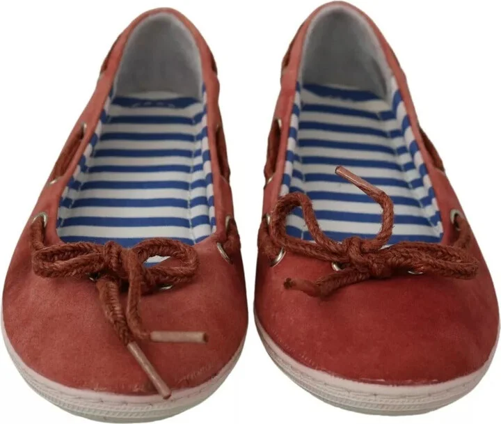 Coral Suede Lace Bow Loafers Ballet Flat Women's Shoes (Pre-Owned) - Image 2