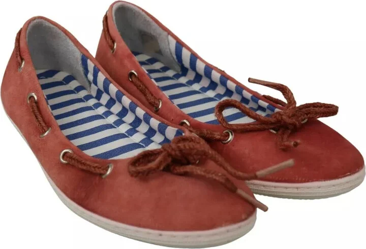 Coral Suede Lace Bow Loafers Ballet Flat Women's Shoes (Pre-Owned) - Image 3